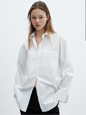 NWT Mango Poplin Classic White Button-Up Shirt